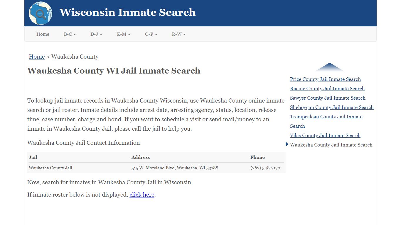 Waukesha County WI Jail Inmate Search