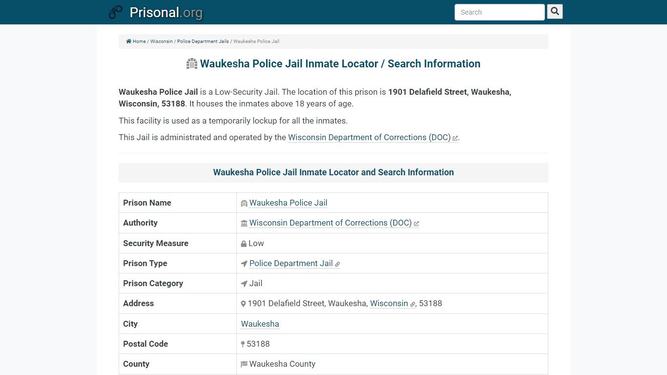 Waukesha Police Jail-Inmate Locator/Search Info, Phone ...